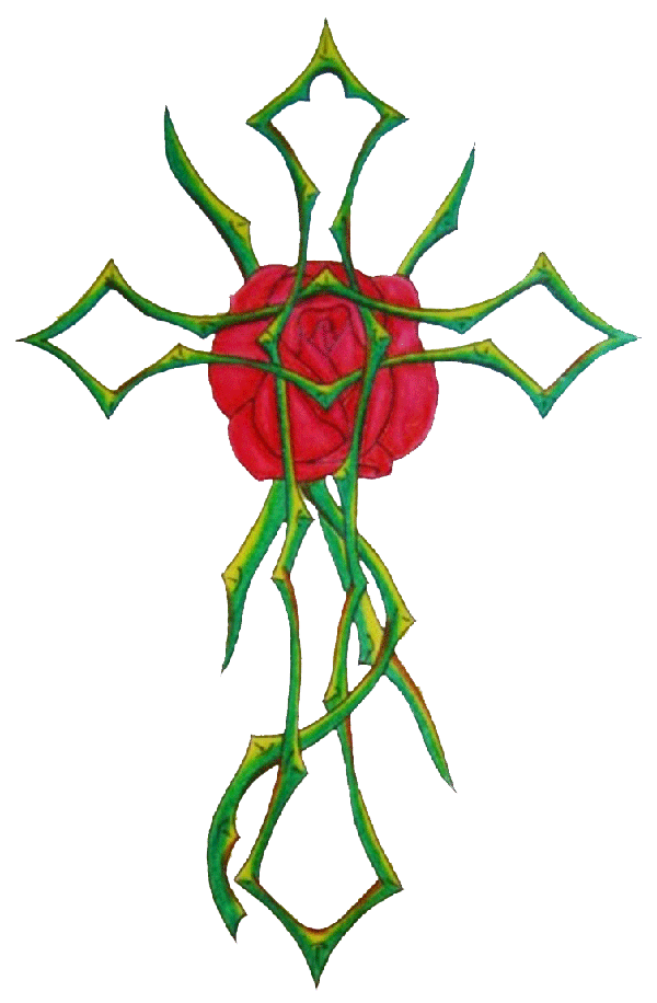 Tribal Cross And Rose  Vines